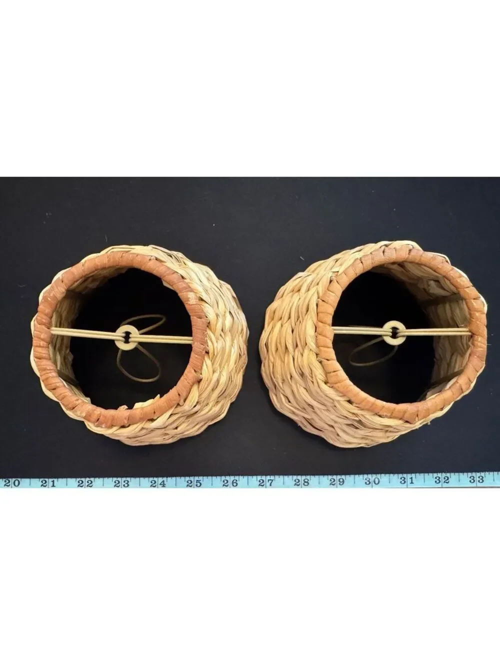 Woven Rattan Lamp Shades with Metal Frame Pair